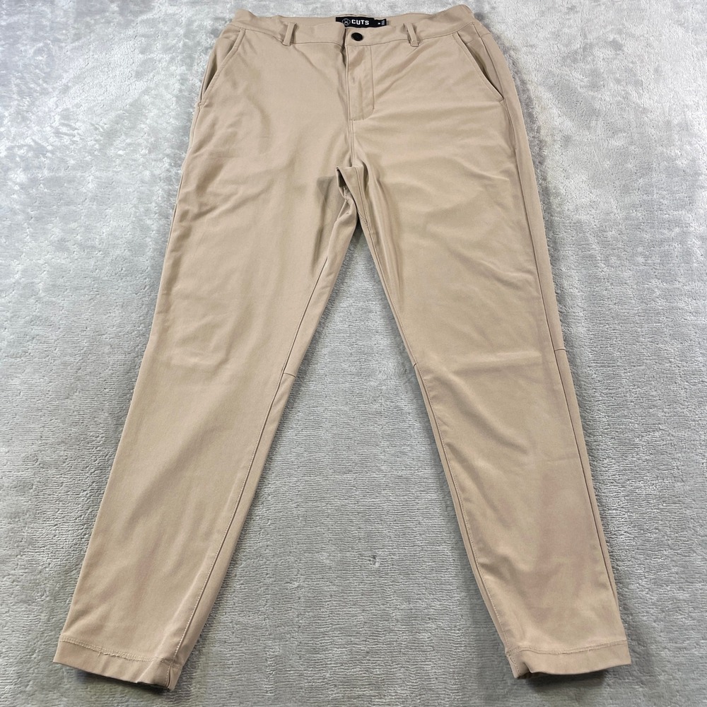 Cuts AO Pants Mens Medium Khaki Slim Fit Tapered Technical Office Performance